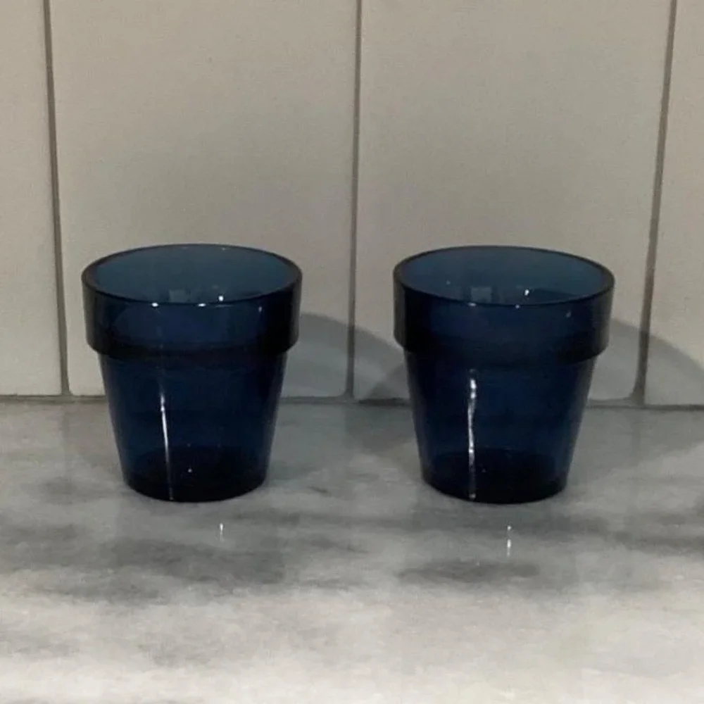Cobalt Blue Thick Glass‎ Mini Votive Candle Holders, Set of 2, Toothpick Cups